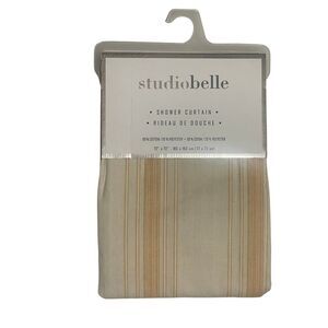 Cotton Fabric Shower Curtain Beige Asymmetric Striped Pattern Size 72” x 72”